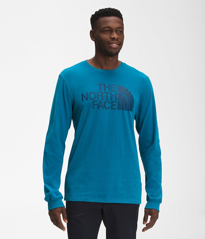 Camiseta The North Face Hombre Manga Larga Half Dome - Colombia EXTPAS610 - Azules